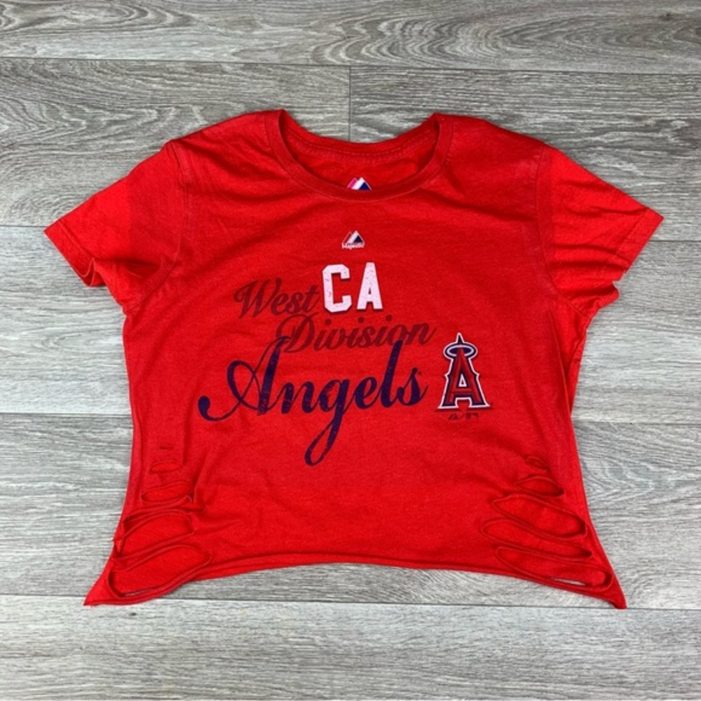 Womens Red Los Angeles Angels Baseball crop top size small majestic brand